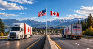 Trucks crossing the U.S. Canada border for cross border ecommerce shipping